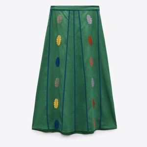 Zara linen skirt embroidered